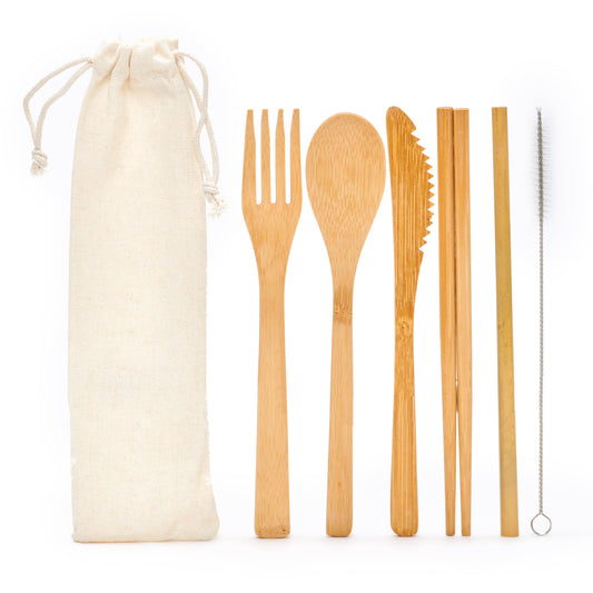 Bamboo Cutlery Set in Cotton Bag - Frequency Fillery