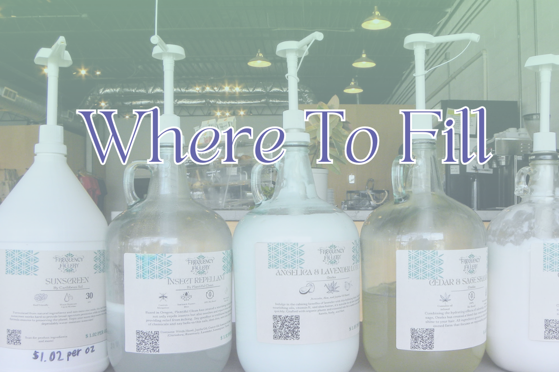 Refillable products at Frequency Fillery with heading "Where to Fill"
