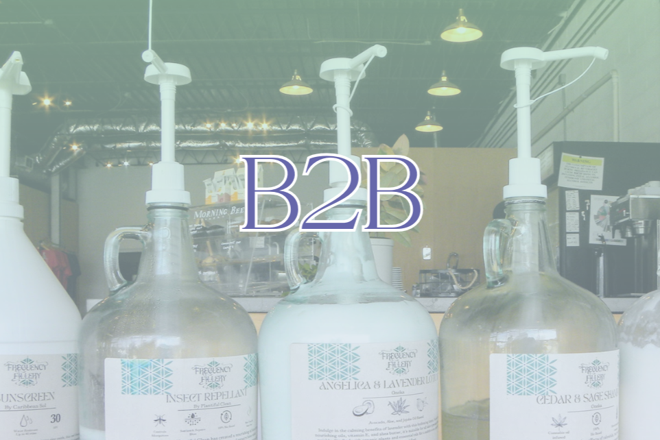 Bottles with pump dispensers in a s setting, featuring the text 'B2B'.
