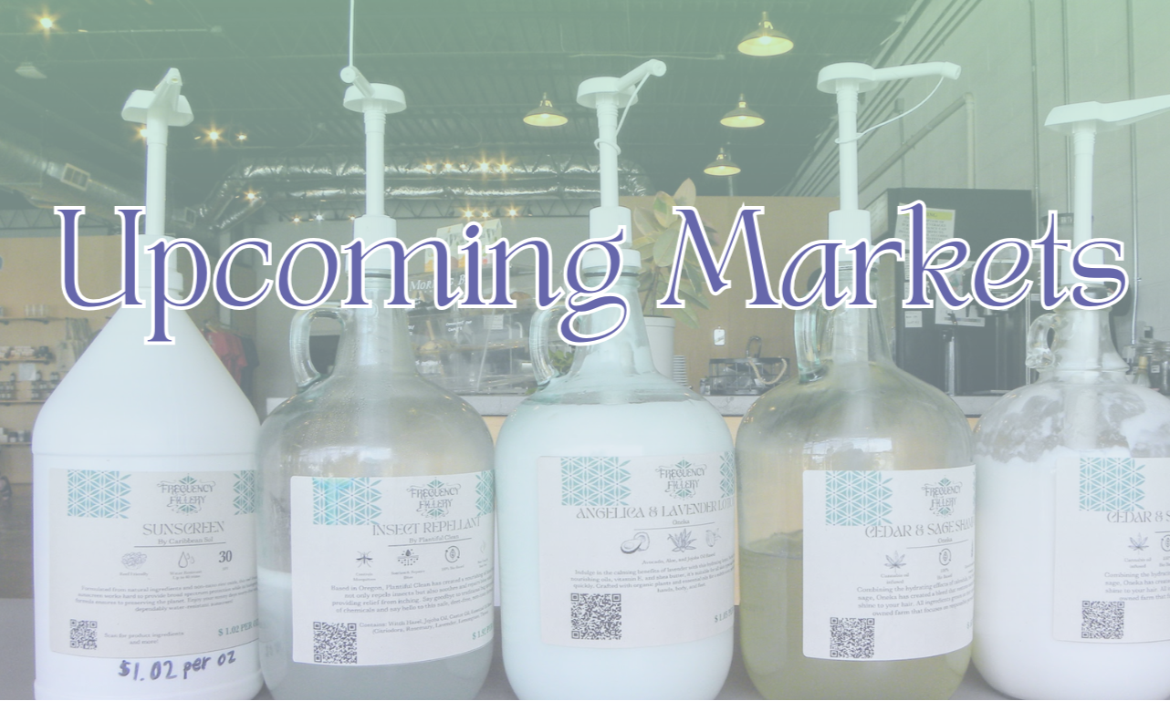 Bottles with labels in a store setting, text 'Upcoming Markets' overlayed.